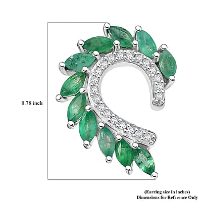 D'Joy Kagem Zambian Emerald and White Zircon 2.25 ctw Climber Earrings in Rhodium Over Sterling Silver