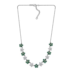 D'Joy Kagem Zambian Emerald and Multi Gemstone 8.70 ctw Floral Necklace in Rhodium Over Sterling Silver 18 Inches