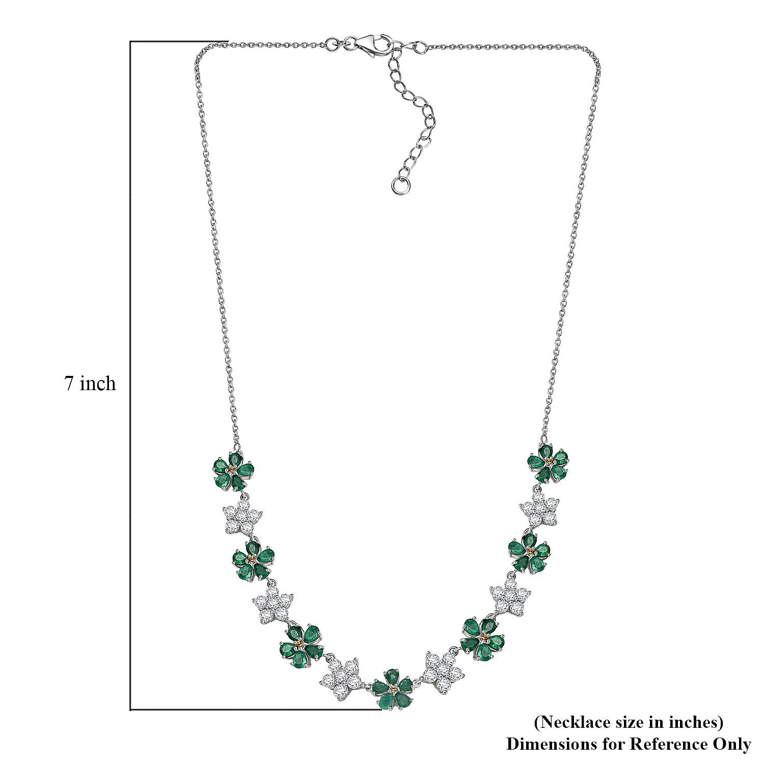 D'Joy Kagem Zambian Emerald and Multi Gemstone 8.70 ctw Floral Necklace in Rhodium Over Sterling Silver 18 Inches