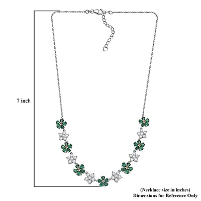 D'Joy Kagem Zambian Emerald and Multi Gemstone 8.70 ctw Floral Necklace in Rhodium Over Sterling Silver 18 Inches