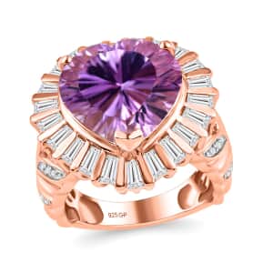 Doorbuster GP Amore Collection Premium Rose De France Amethyst and Moissanite 9.90 ctw Solitaire Ring in 18K Vermeil Rose Gold Over Sterling Silver (Size 10.0)