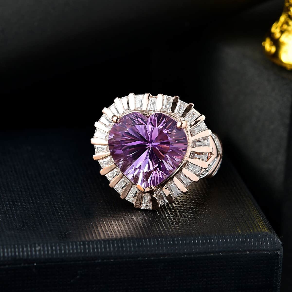 GP Amore Collection Premium Rose De France Amethyst and Moissanite 9.90 ctw Solitaire Ring in 18K Vermeil Rose Gold Over Sterling Silver (Size 10.0) image number 1