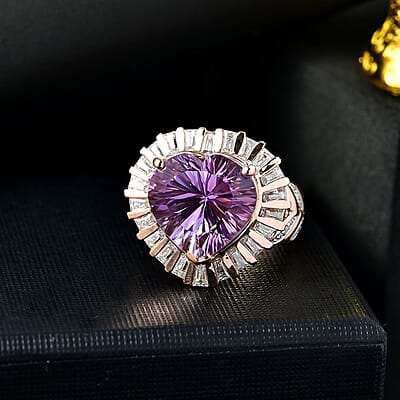 GP Amore Collection Premium Rose De France Amethyst and Moissanite 9.90 ctw Solitaire Ring in 18K Vermeil Rose Gold Over Sterling Silver (Size 10.0)