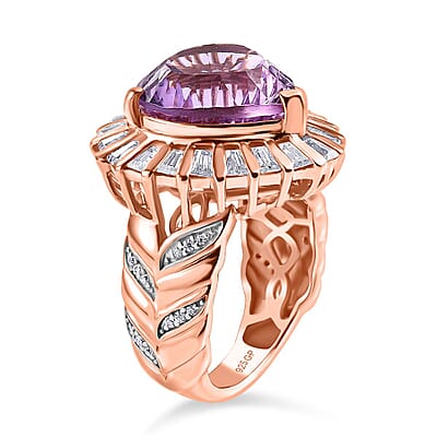 GP Amore Collection Premium Rose De France Amethyst and Moissanite 9.90 ctw Solitaire Ring in 18K Vermeil Rose Gold Over Sterling Silver (Size 10.0)