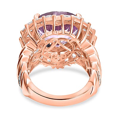 GP Amore Collection Premium Rose De France Amethyst and Moissanite 9.90 ctw Solitaire Ring in 18K Vermeil Rose Gold Over Sterling Silver (Size 10.0)