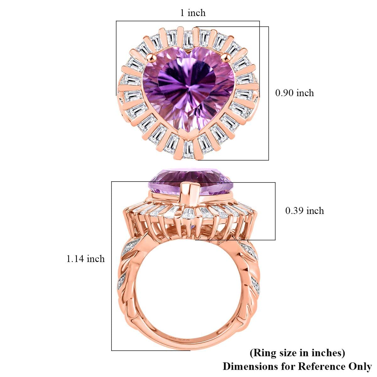 GP Amore Collection Premium Rose De France Amethyst and Moissanite 9.90 ctw Solitaire Ring in 18K Vermeil Rose Gold Over Sterling Silver (Size 10.0) image number 5