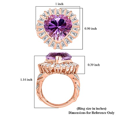 GP Amore Collection Premium Rose De France Amethyst and Moissanite 9.90 ctw Solitaire Ring in 18K Vermeil Rose Gold Over Sterling Silver (Size 10.0)