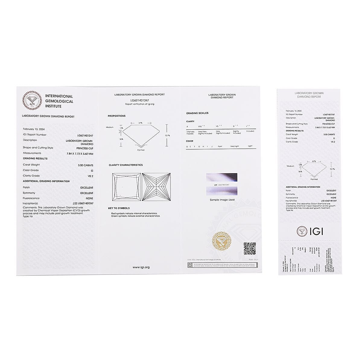 IGI Certified Luxuriant Lab Grown Diamond (G VS2) (Sqr Princess cut 7.5 mm) 3.00 ctw image number 6