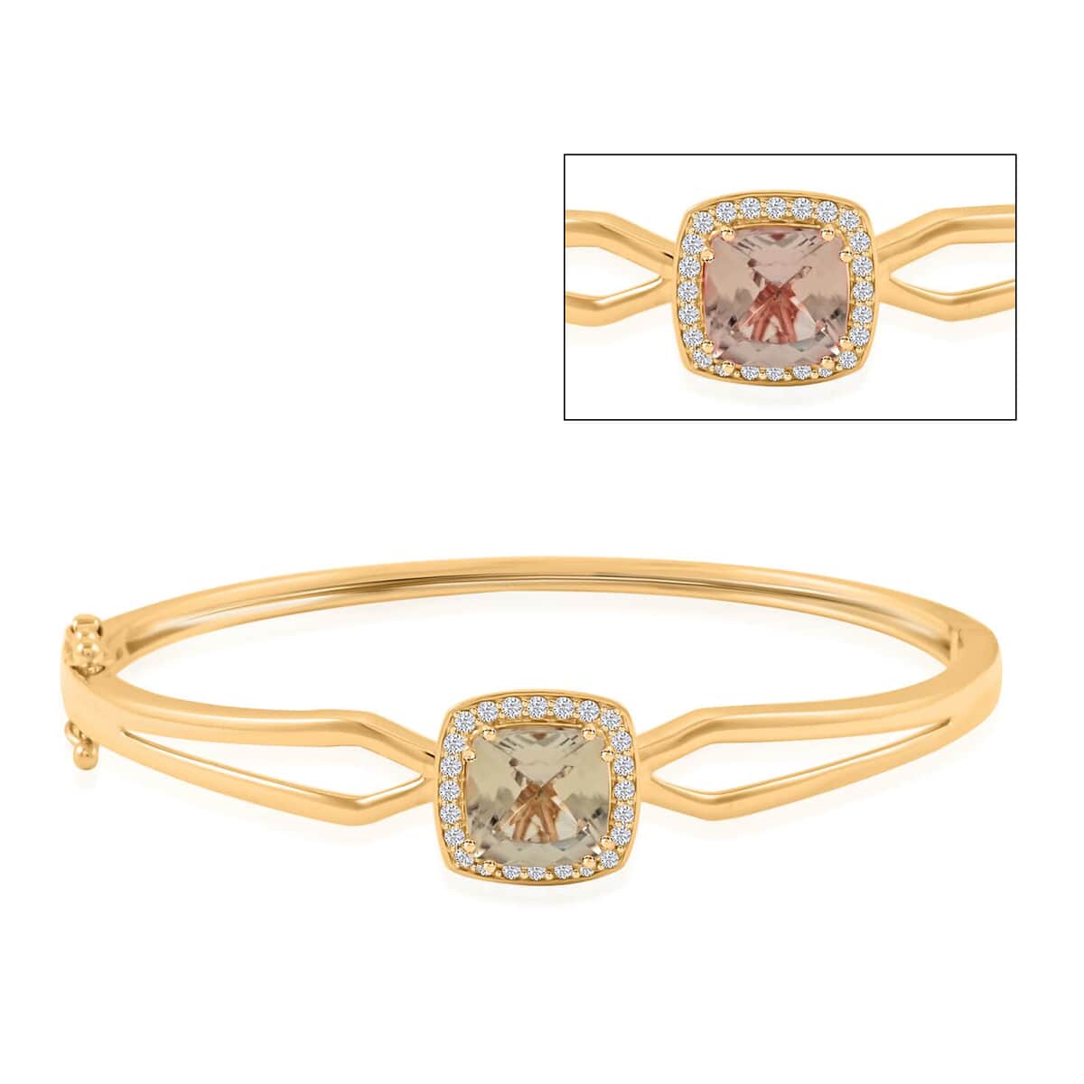 Certified & Appraised Luxoro AAA Asscher Cut Turkizite and G-H I2 Diamond 4.40 ctw Bangle Bracelet in 10K Yellow Gold (7.0 In) 10.50 Grams image number 0