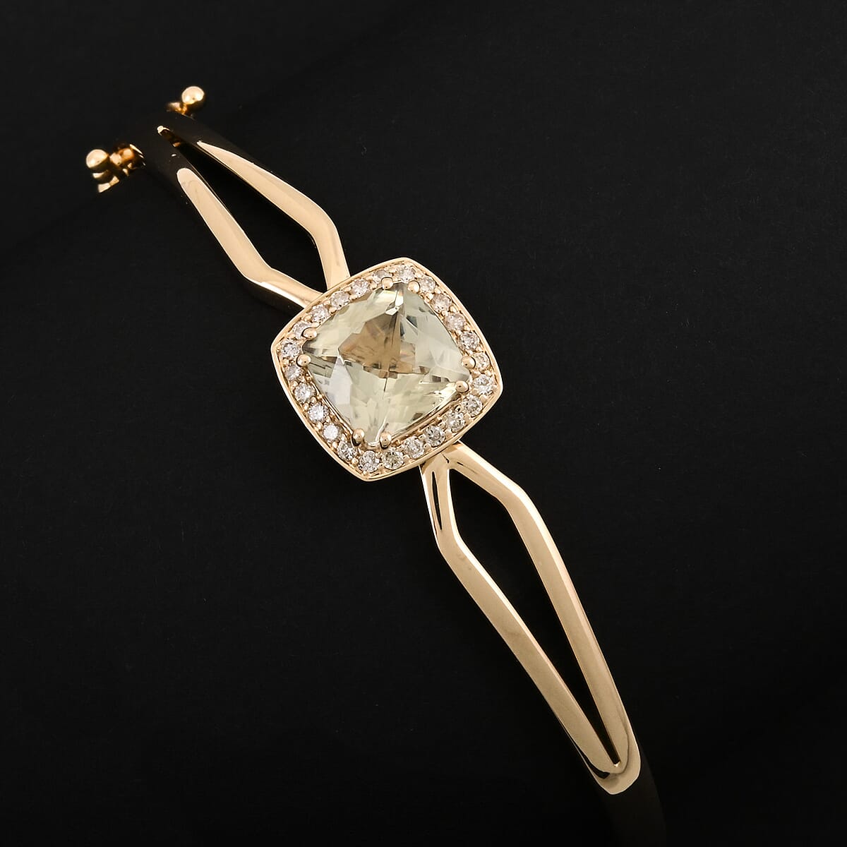 Certified & Appraised Luxoro 10K Yellow Gold AAA Asscher Cut Turkizite, Diamond (G-H, I2) (0.31 cts) Bangle Bracelet (8.00 In) (10.50 g) 4.40 ctw image number 1