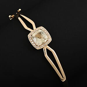 Certified & Appraised Luxoro 10K Yellow Gold AAA Asscher Cut Turkizite, Diamond (G-H, I2) (0.31 cts) Bangle Bracelet (8.00 In) (10.50 g) 4.40 ctw