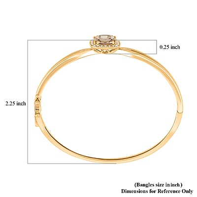 Certified & Appraised Luxoro AAA Asscher Cut Turkizite and Diamond G-H I2 4.40 ctw Bangle Bracelet in 10K Yellow Gold (8.00 In) 10.50 Grams
