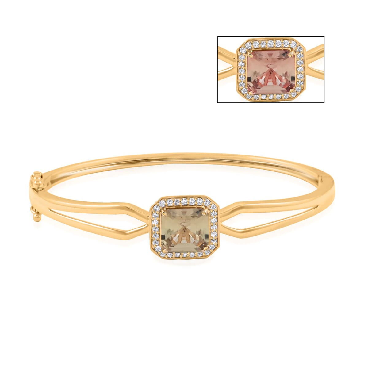 Certified & Appraised Luxoro AAA Turkizite and G-H I2 Diamond 4.00 ctw Bangle Bracelet in 10K Yellow Gold (7.00 In) 10.85 Grams image number 0