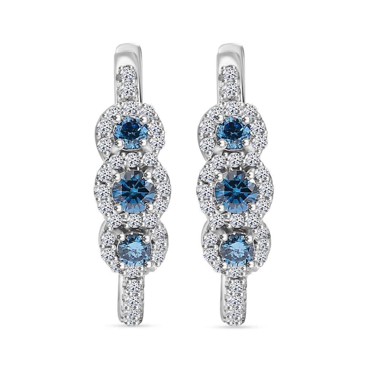 Luxuriant Lab Grown Blue and White Diamond VS 1.00 ctw Hoop Earrings in Rhodium Over Sterling Silver image number 0