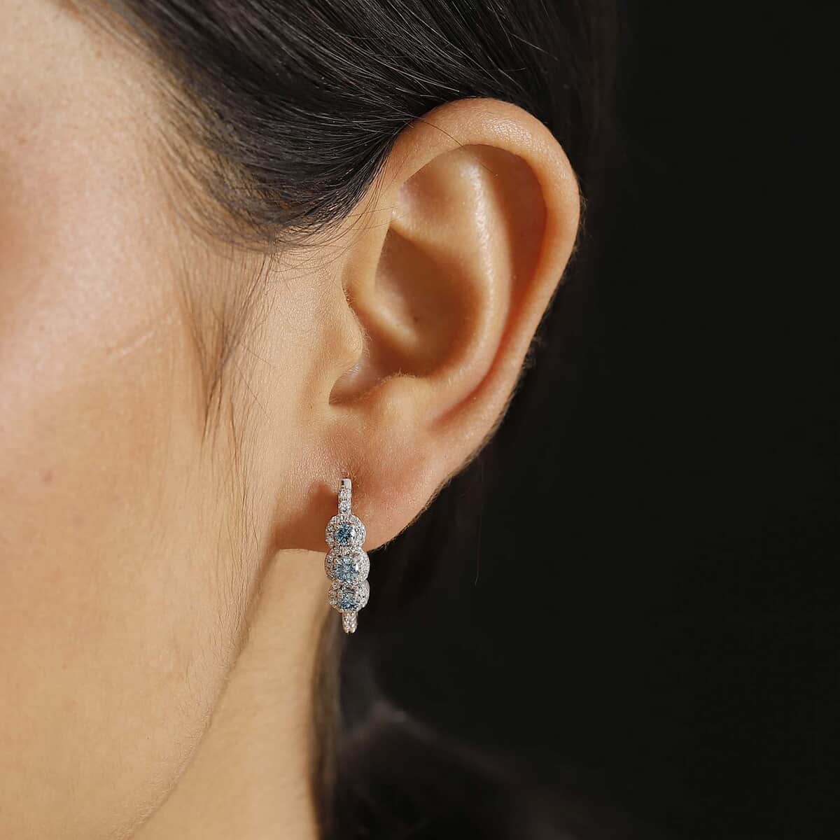 Luxuriant Lab Grown Blue and White Diamond VS 1.00 ctw Hoop Earrings in Rhodium Over Sterling Silver image number 2