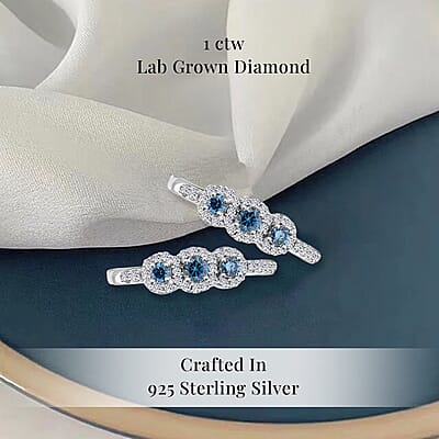 Luxuriant Lab Grown Blue Diamond (IR) and Lab Grown White Diamond VS 1.00 ctw Hoop Earrings in Rhodium Over Sterling Silver