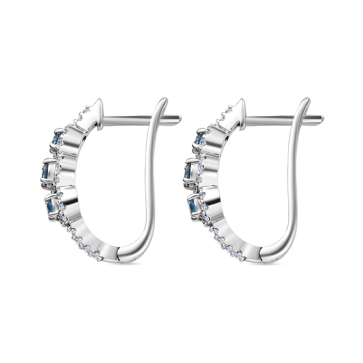 Luxuriant Lab Grown Blue and White Diamond VS 1.00 ctw Hoop Earrings in Rhodium Over Sterling Silver image number 4