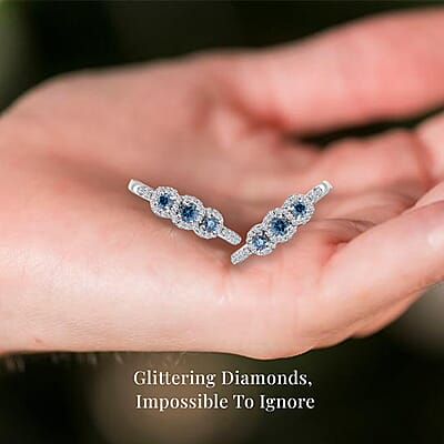 Luxuriant Lab Grown Blue Diamond (IR) and Lab Grown White Diamond VS 1.00 ctw Hoop Earrings in Rhodium Over Sterling Silver