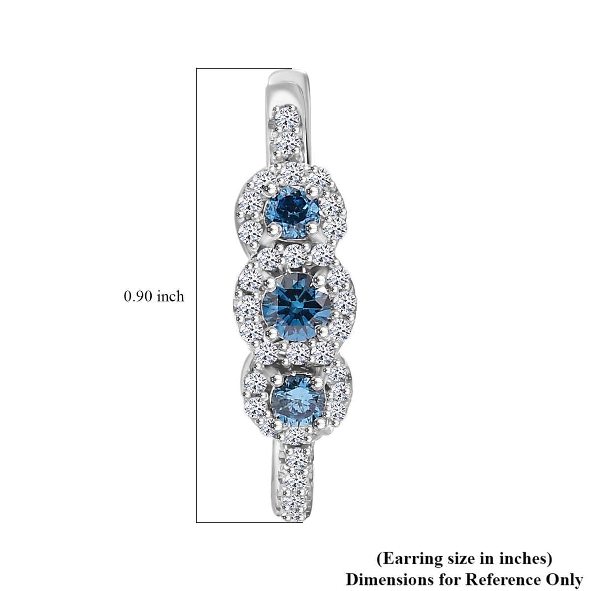 Luxuriant Lab Grown Blue and White Diamond VS 1.00 ctw Hoop Earrings in Rhodium Over Sterling Silver image number 5