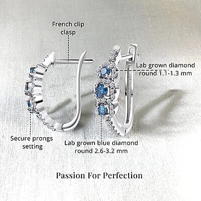 Luxuriant Lab Grown Blue Diamond (IR) and Lab Grown White Diamond VS 1.00 ctw Hoop Earrings in Rhodium Over Sterling Silver