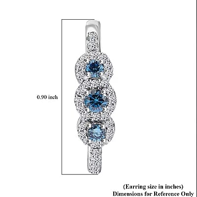 Luxuriant Lab Grown Blue Diamond (IR) and Lab Grown White Diamond VS 1.00 ctw Hoop Earrings in Rhodium Over Sterling Silver
