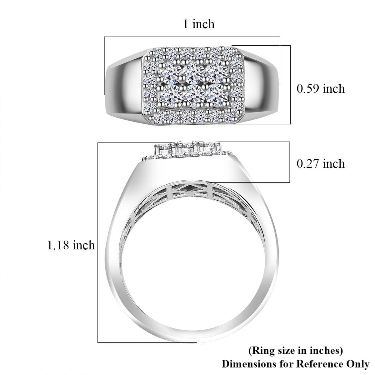 Luxuriant Lab Grown Diamond SI 1.00 ctw Men's Ring in Rhodium Over Sterling Silver (Size 9.0) image number 5