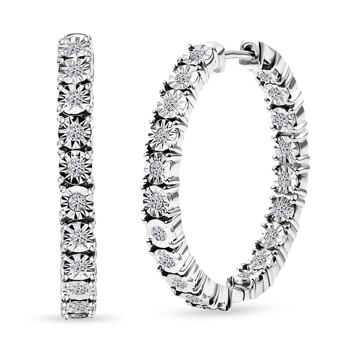 Luxuriant Lab Grown Diamond SI 1.00 ctw Inside Out Hoop Earrings in Rhodium Over Sterling Silver image number 0