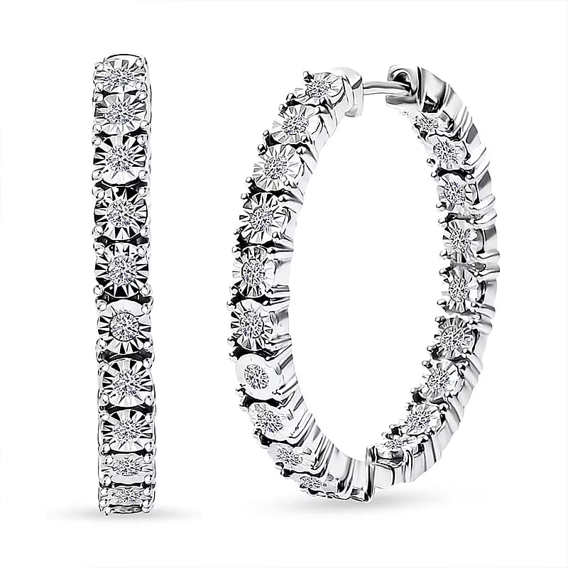 Luxuriant Lab Grown Diamond G-H SI 1.10 ctw Inside Out Hoop Earrings in Rhodium Over Sterling Silver