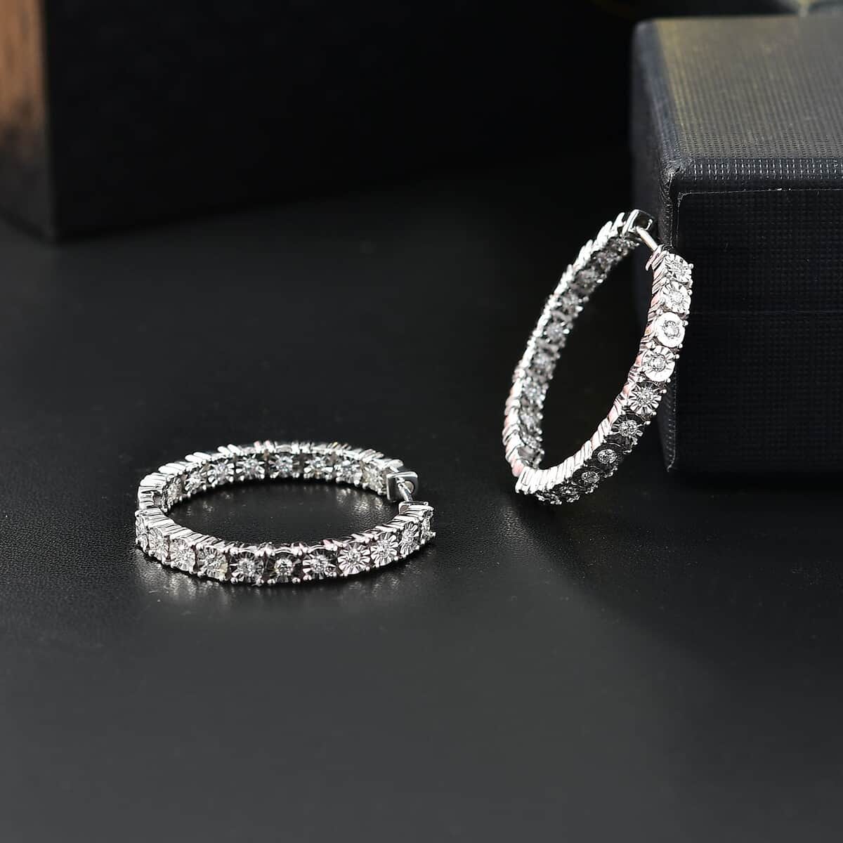 Luxuriant Lab Grown Diamond SI 1.00 ctw Inside Out Hoop Earrings in Rhodium Over Sterling Silver image number 1