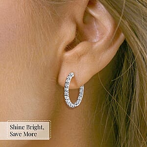 Luxuriant Lab Grown Diamond G-H SI 1.10 ctw Inside Out Hoop Earrings in Rhodium Over Sterling Silver (Del. in 5-7 Days)