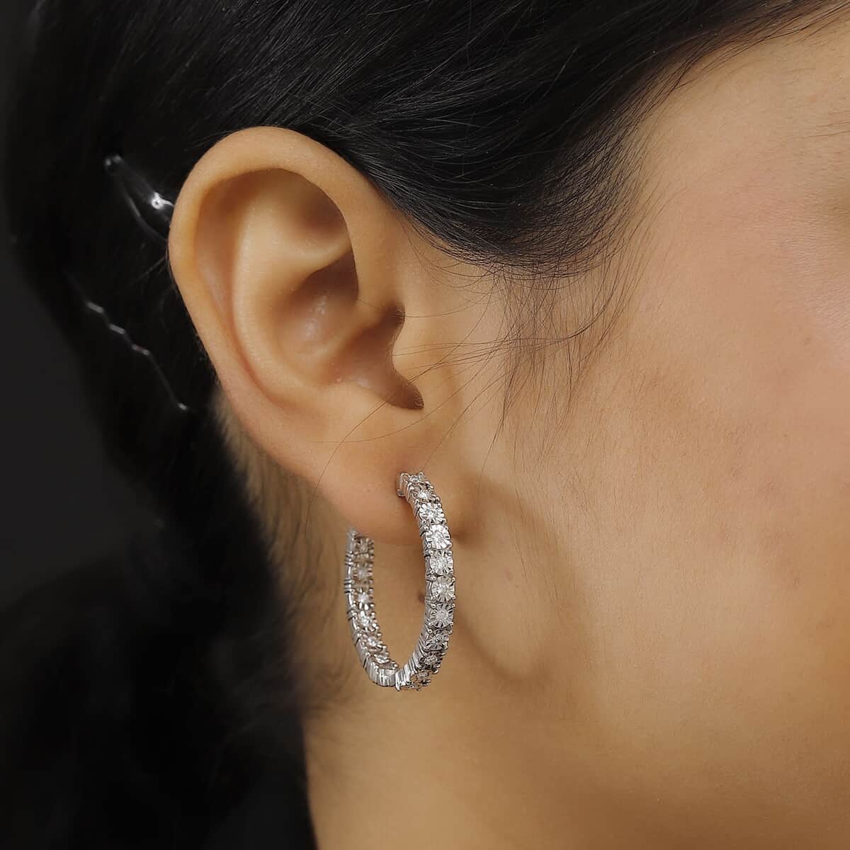 Luxuriant Lab Grown Diamond SI 1.00 ctw Inside Out Hoop Earrings in Rhodium Over Sterling Silver image number 2