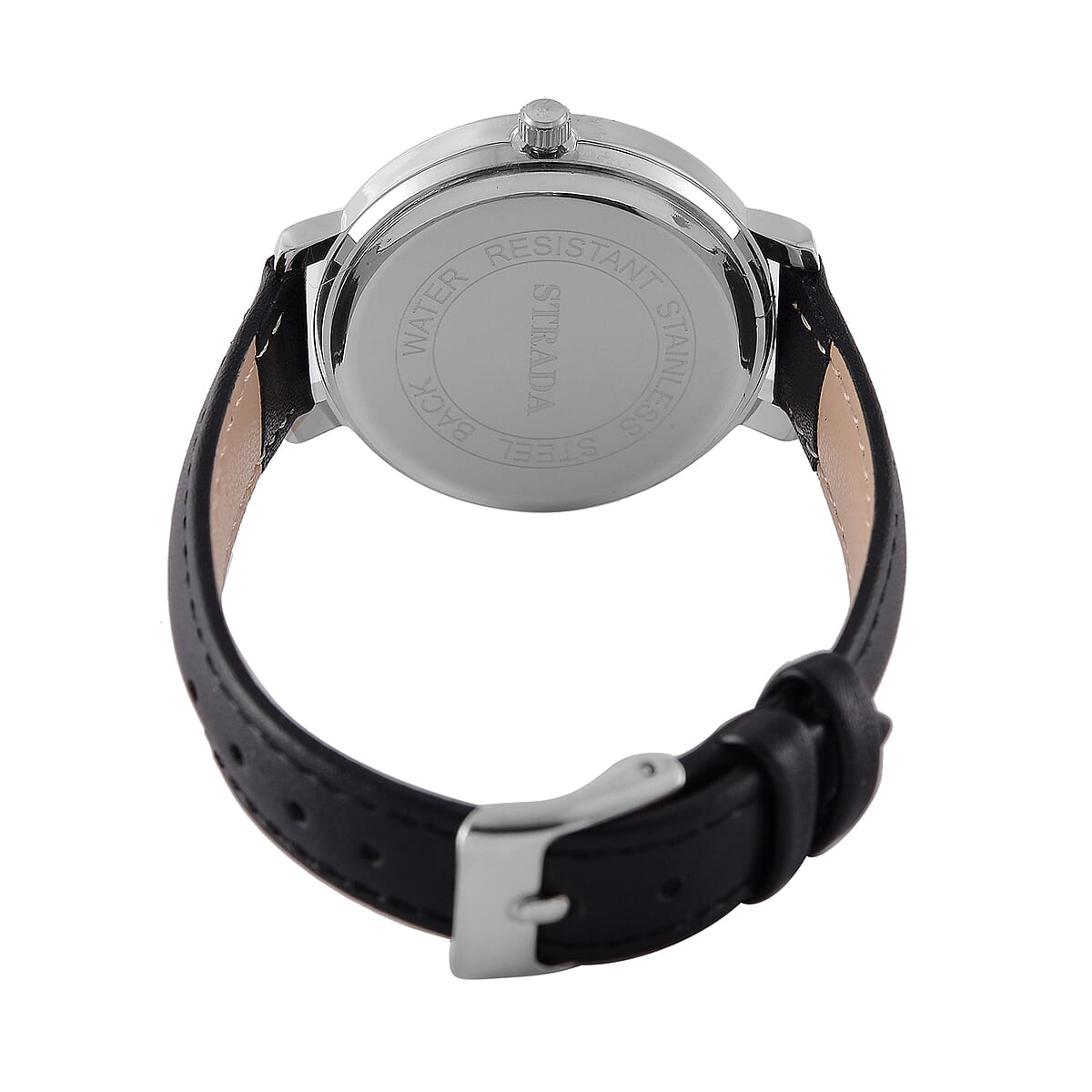 Strada Austrin Crystal Japanese Movement Roman Number Dial Watch with Black Faux Leather (38.10x38.10mm) image number 5