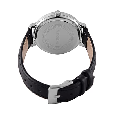Strada Austrin Crystal Japanese Movement Roman Number Dial Watch with Black Faux Leather (38.10x38.10mm)