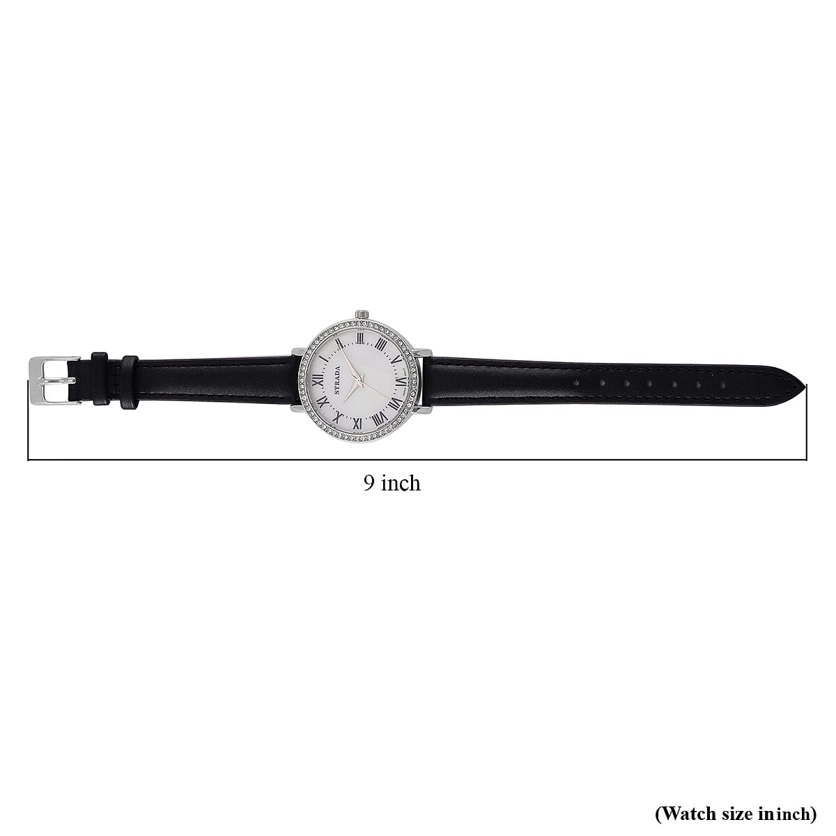 Strada Austrin Crystal Japanese Movement Roman Number Dial Watch with Black Faux Leather (38.10x38.10mm) image number 6