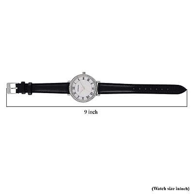 Strada Austrin Crystal Japanese Movement Roman Number Dial Watch with Black Faux Leather (38.10x38.10mm)