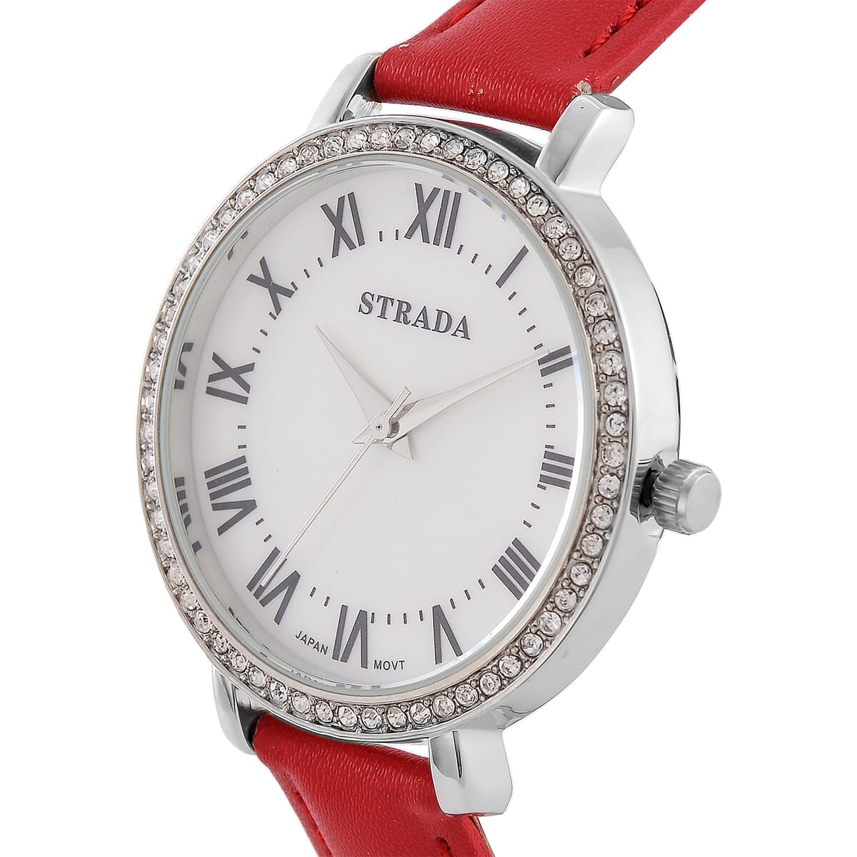 Strada Austrin Crystal Japanese Movement Roman Number Dial Watch with Red Faux Leather (38.10x38.10mm) image number 2