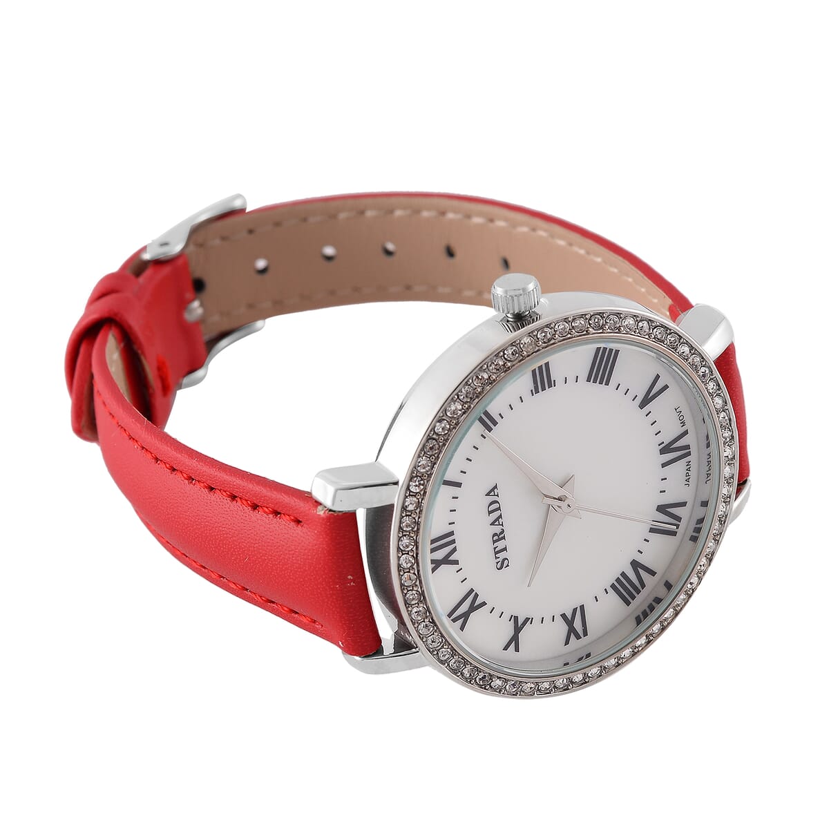 Strada Austrin Crystal Japanese Movement Roman Number Dial Watch with Red Faux Leather (38.10x38.10mm) image number 4