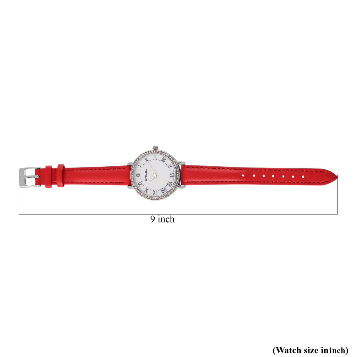 Strada Austrin Crystal Japanese Movement Roman Number Dial Watch with Red Faux Leather (38.10x38.10mm) image number 6