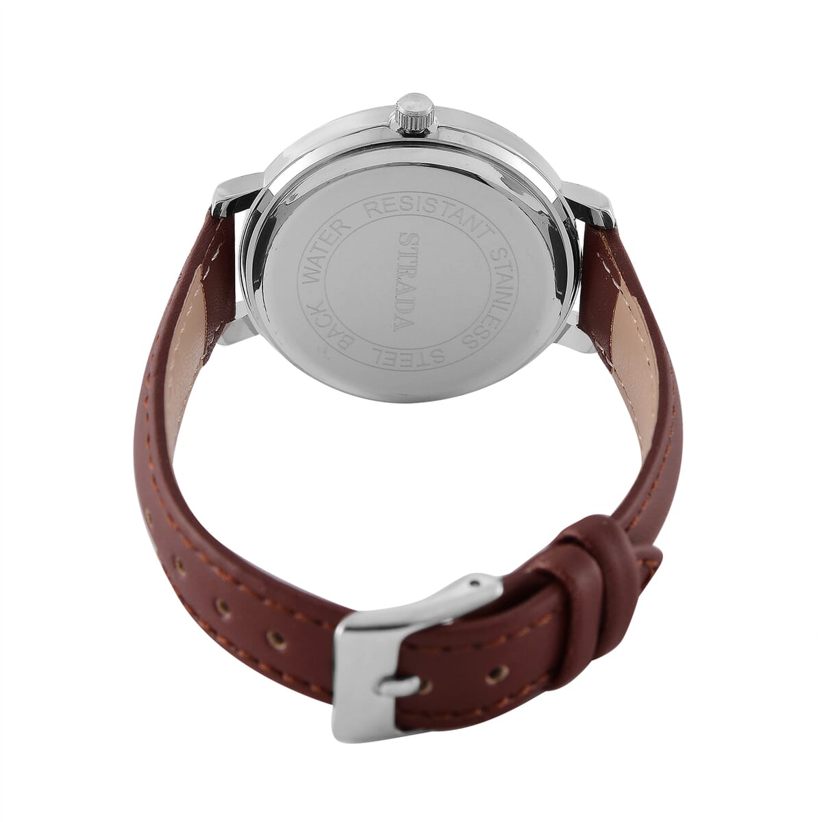 Strada Austrin Crystal Japanese Movement Roman Number Dial Watch with Brown Faux Leather (38.10x38.10mm) image number 5