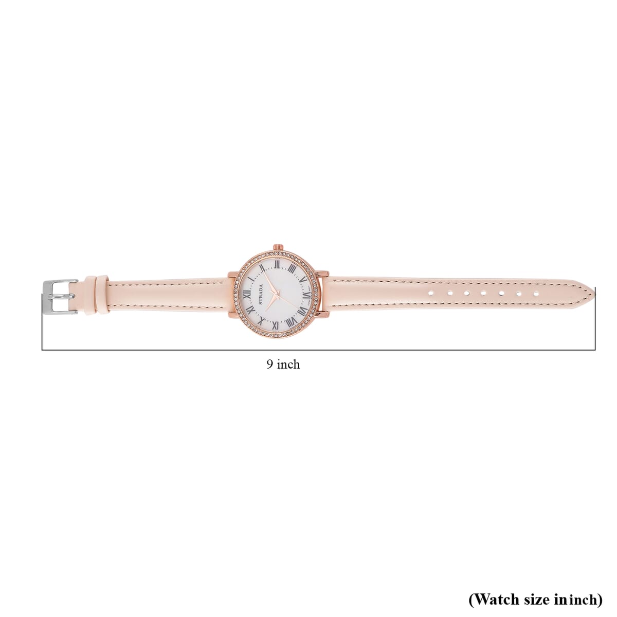 Strada Austrin Crystal Japanese Movement Roman Number Dial Watch with White Faux Leather (38.10x38.10mm) image number 6