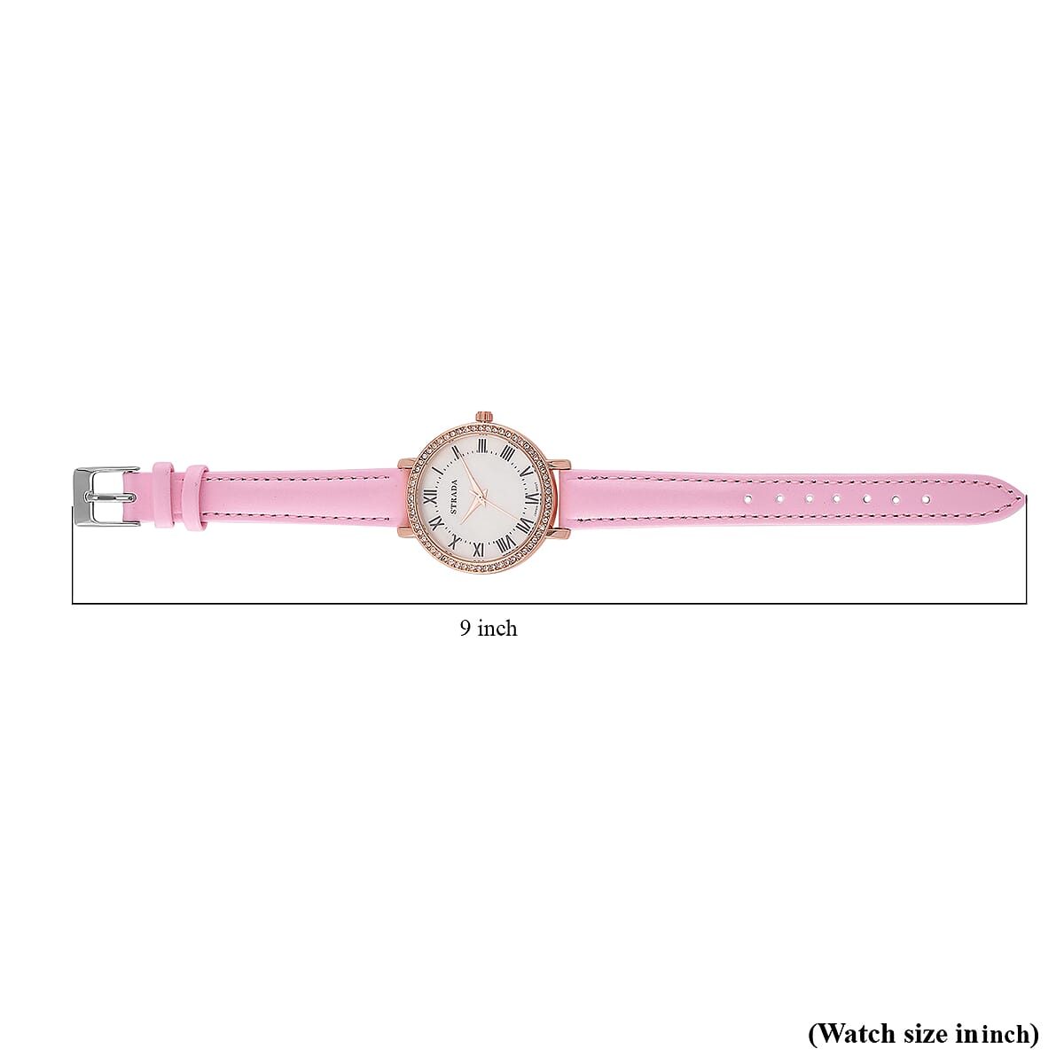 Strada Austrin Crystal Japanese Movement Roman Number Dial Watch with Pink Faux Leather (38.10x38.10mm) image number 6