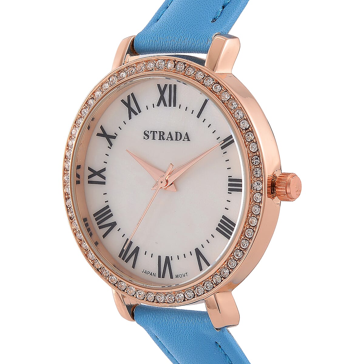Strada Austrin Crystal Japanese Movement Roman Number Dial Watch with Blue Faux Leather (38.10x38.10mm) image number 2