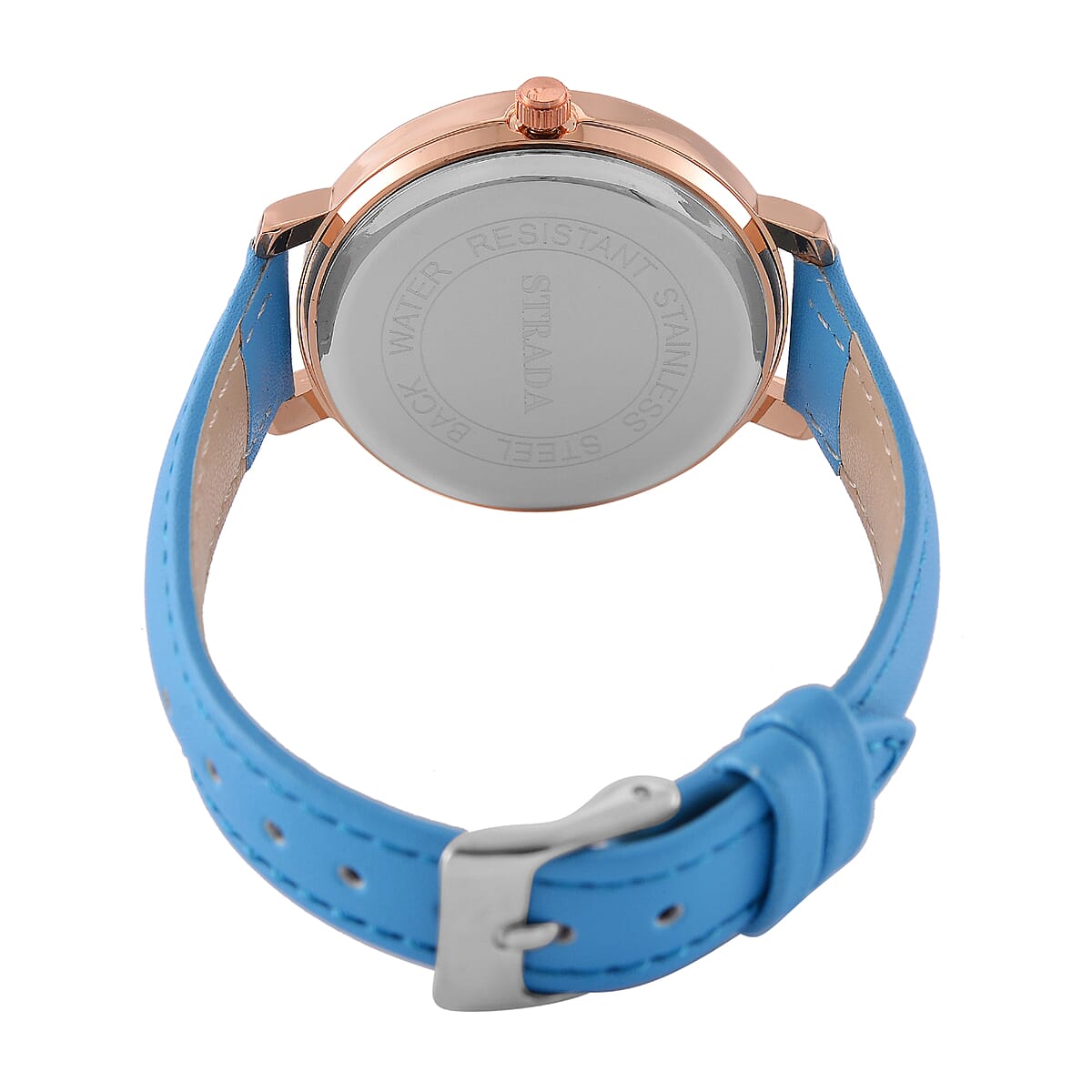 Strada Austrin Crystal Japanese Movement Roman Number Dial Watch with Blue Faux Leather (38.10x38.10mm) image number 5