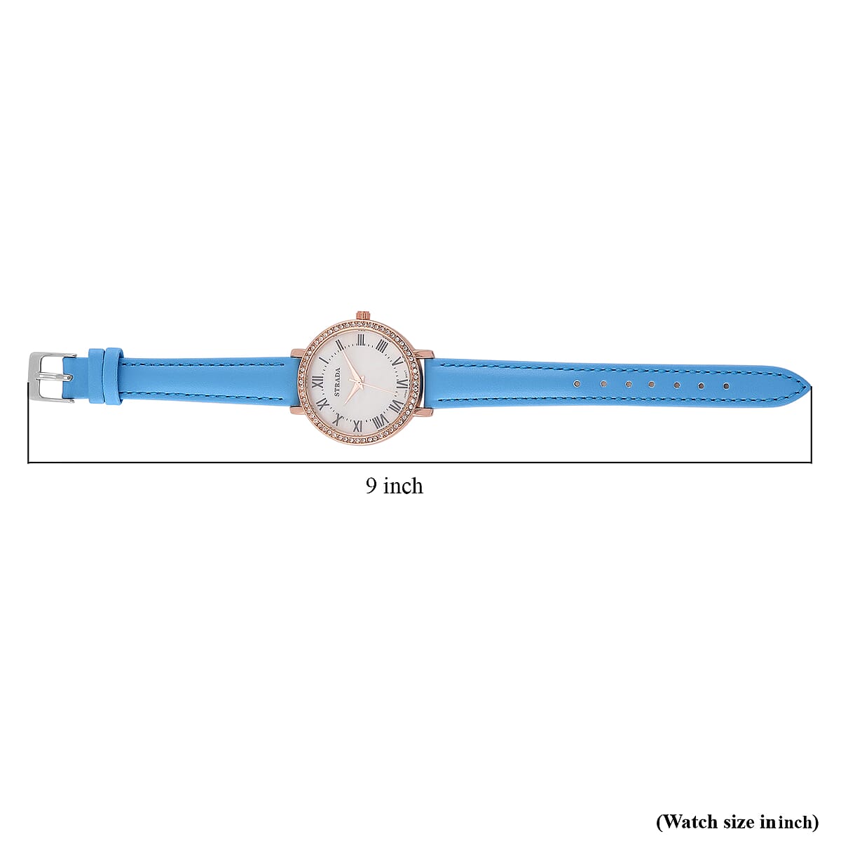 Strada Austrin Crystal Japanese Movement Roman Number Dial Watch with Blue Faux Leather (38.10x38.10mm) image number 6