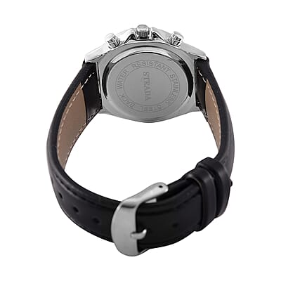 Strada Austrian Crystal Japanese Movement Watch with Black Faux Leather Strap