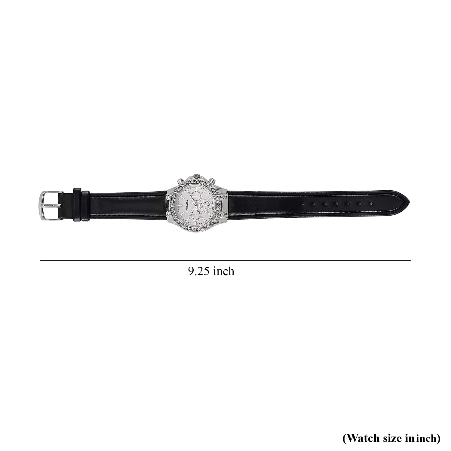 Strada Austrian Crystal Japanese Movement Watch with Black Faux Leather Strap