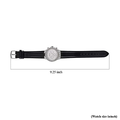 Strada Austrian Crystal Japanese Movement Watch with Black Faux Leather Strap