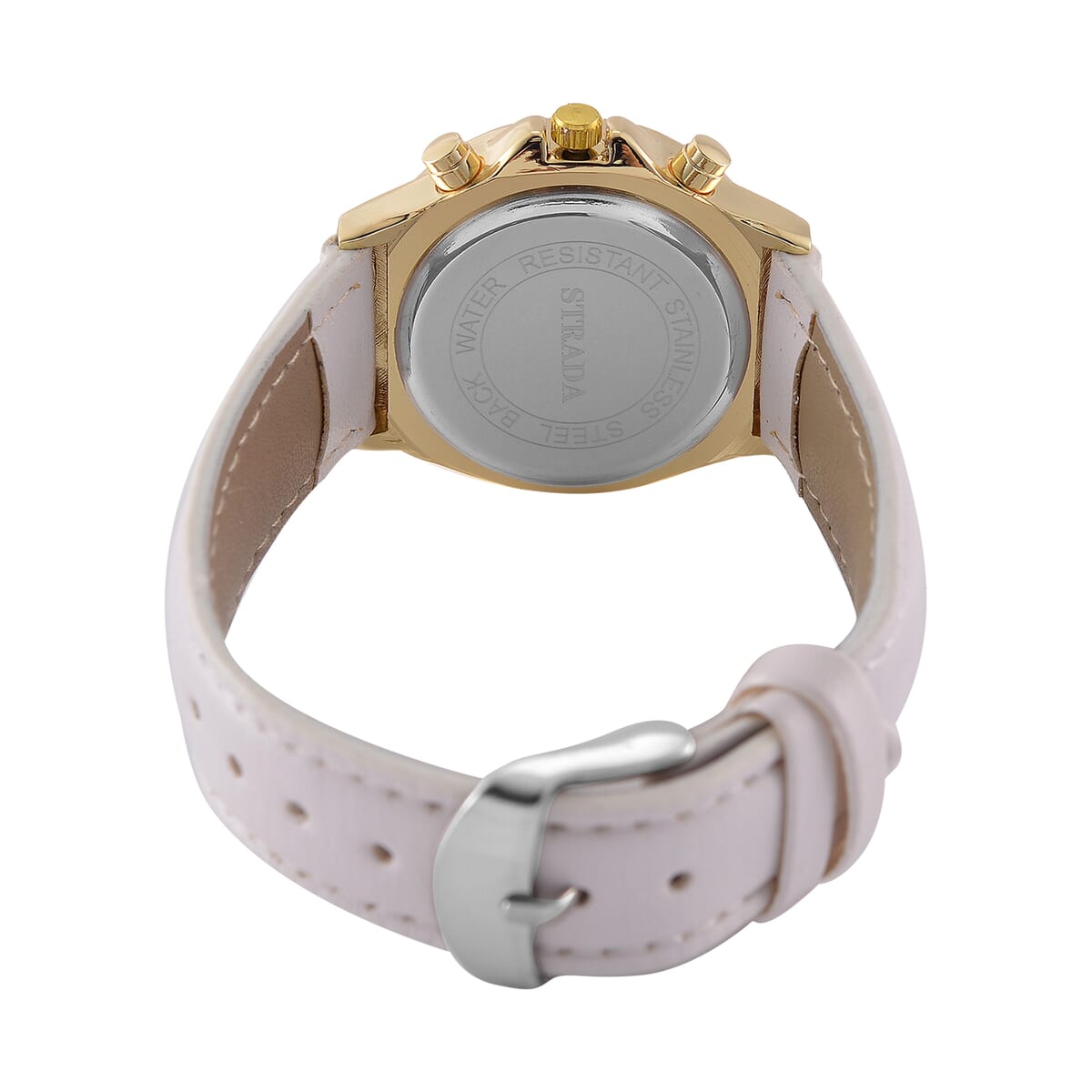Strada Austrian Crystal Japanese Movement Watch with White Faux Leather Strap image number 5