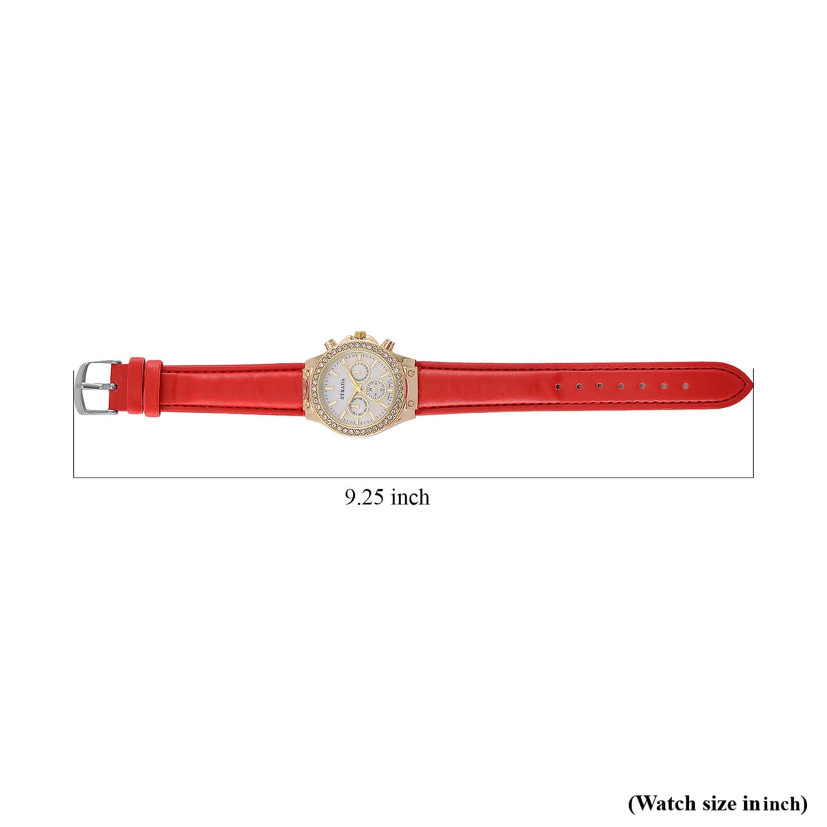 Strada Austrian Crystal Japanese Movement Watch with Red Faux Leather Strap image number 6