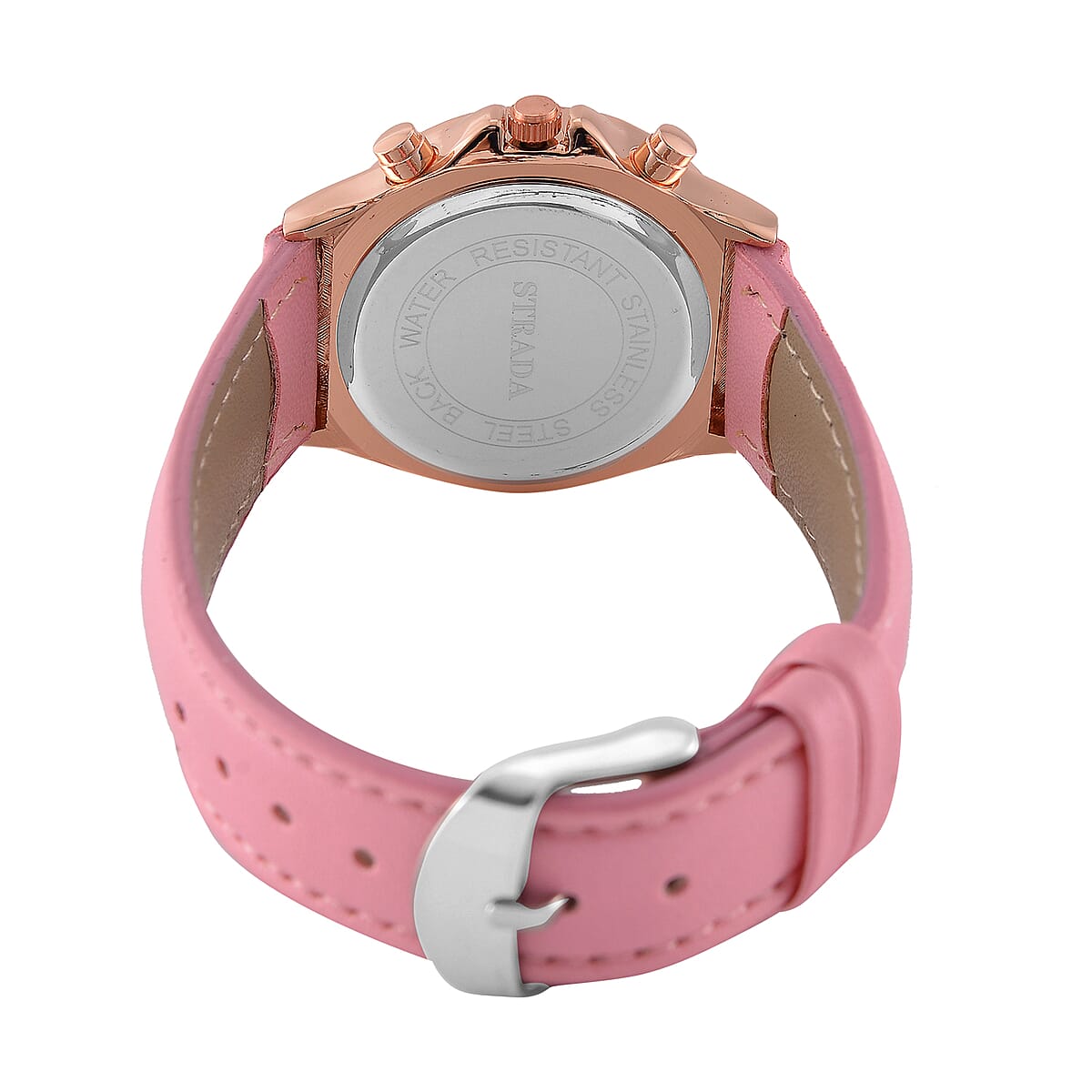 Strada Austrian Crystal Japanese Movement Watch with Pink Faux Leather Strap image number 5